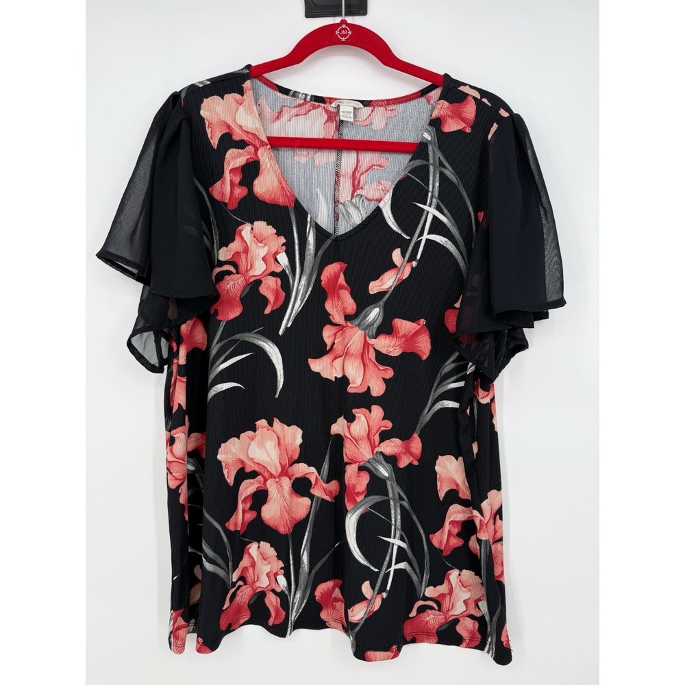 Cato Size 18/20 Black/Pink Floral Blouse